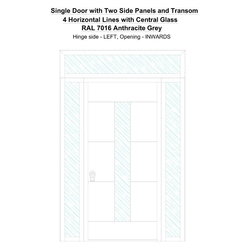 Sd2spt 4 Horizontal Lines With Central Glass Ral 7016 Anthracite Grey Security Door