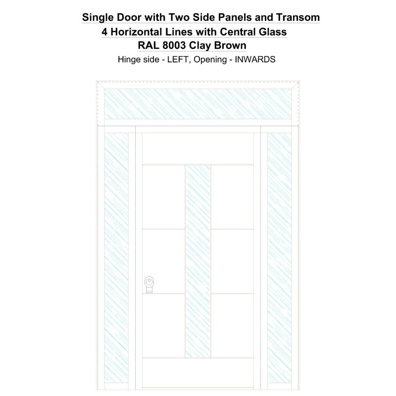 Sd2spt 4 Horizontal Lines With Central Glass Ral 8003 Clay Brown Security Door