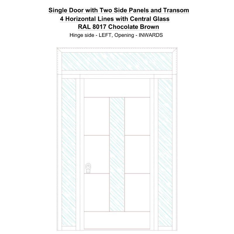 Sd2spt 4 Horizontal Lines With Central Glass Ral 8017 Chocolate Brown Security Door