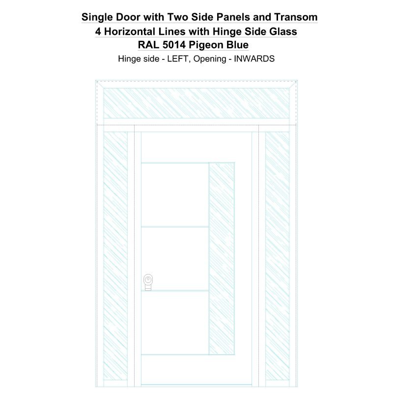 Sd2spt 4 Horizontal Lines With Hinge Side Glass Ral 5014 Pigeon Blue Security Door