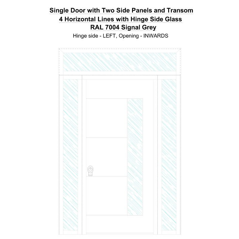 Sd2spt 4 Horizontal Lines With Hinge Side Glass Ral 7004 Signal Grey Security Door