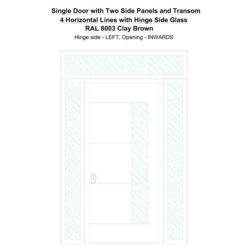 Sd2spt 4 Horizontal Lines With Hinge Side Glass Ral 8003 Clay Brown Security Door