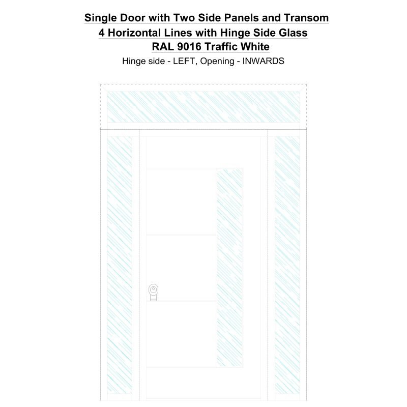 Sd2spt 4 Horizontal Lines With Hinge Side Glass Ral 9016 Traffic White Security Door