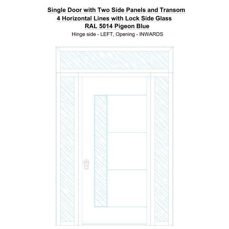 Sd2spt 4 Horizontal Lines With Lock Side Glass Ral 5014 Pigeon Blue Security Door