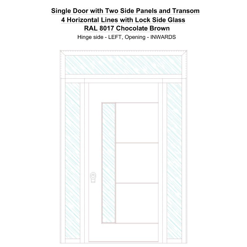 Sd2spt 4 Horizontal Lines With Lock Side Glass Ral 8017 Chocolate Brown Security Door