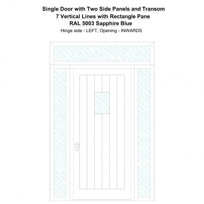 Sd2spt 7 Vertical Lines With Rectangle Pane Ral 5003 Sapphire Blue Security Door