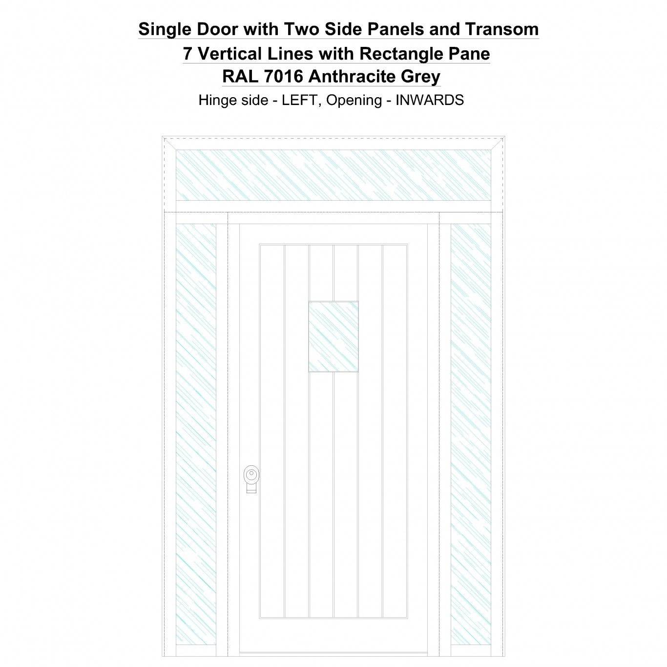 Single Door with Two Side Panels and Transom 7 Vertical Lines with ...