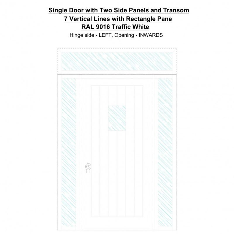 Sd2spt 7 Vertical Lines With Rectangle Pane Ral 9016 Traffic White Security Door