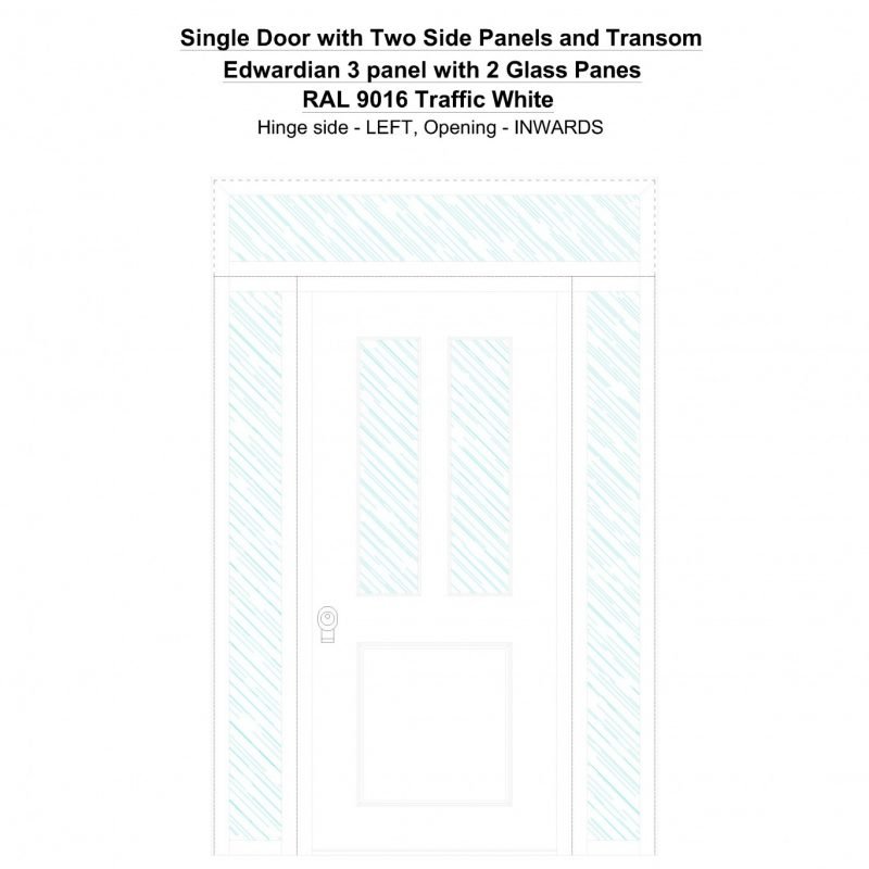 Sd2spt Edwardian 3 Panel With 2 Glass Panes Ral 9016 Traffic White Security Door