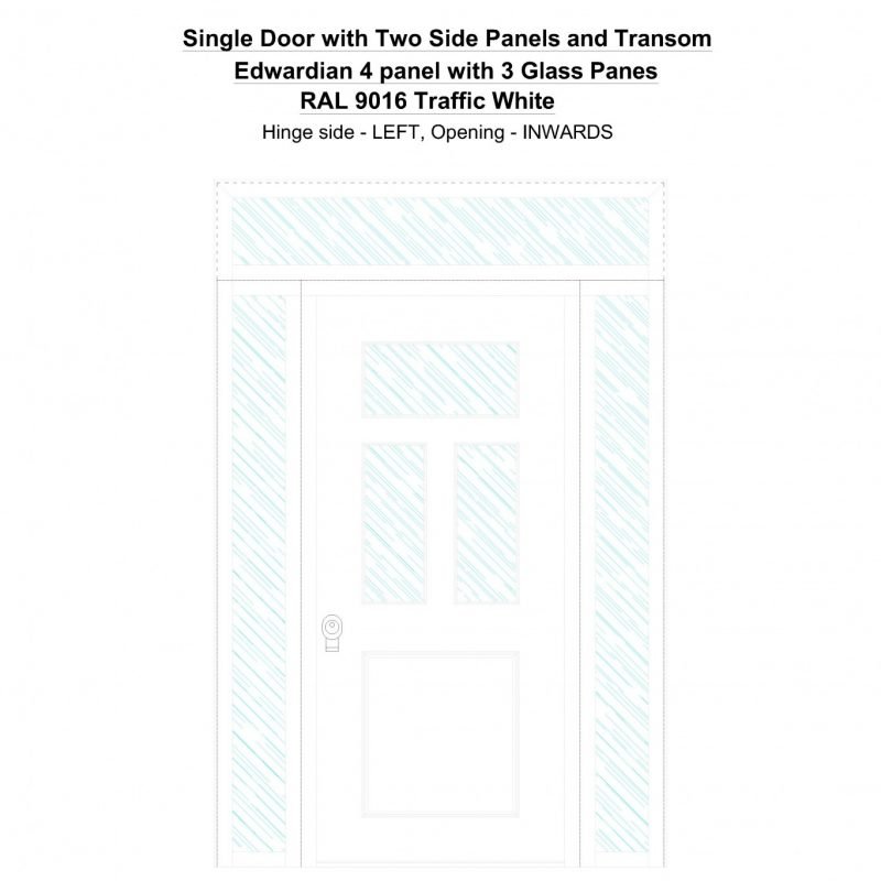 Sd2spt Edwardian 4 Panel With 3 Glass Panes Ral 9016 Traffic White Security Door