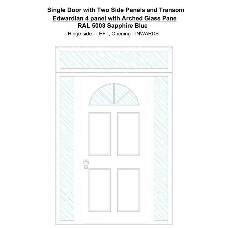 Sd2spt Edwardian 4 Panel With Arched Glass Pane Ral 5003 Sapphire Blue Security Door