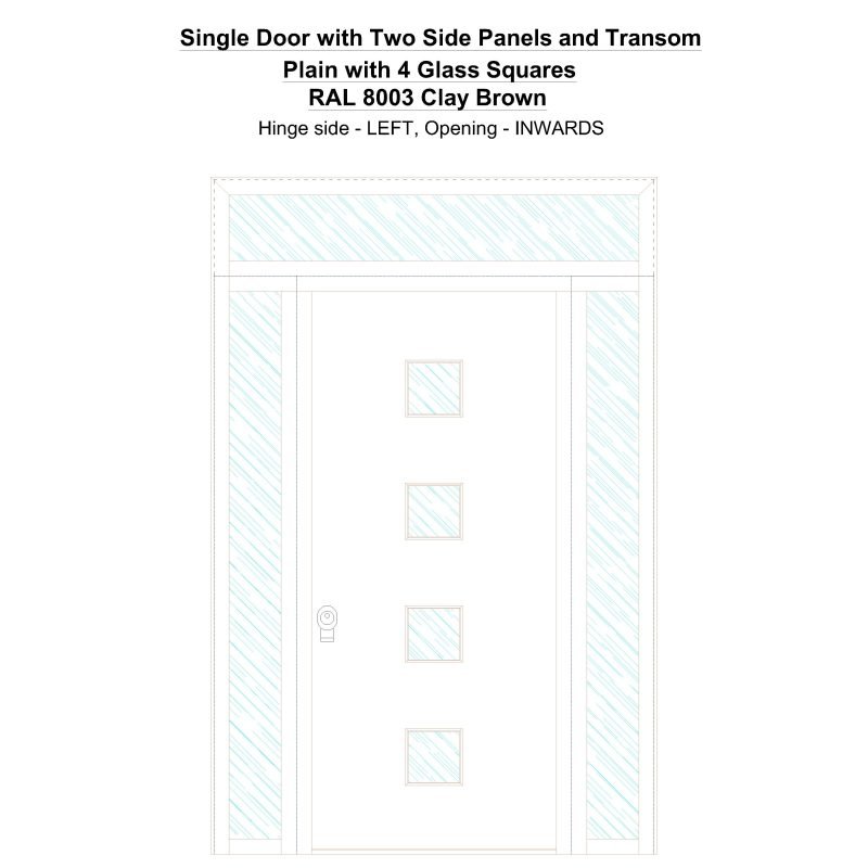 Sd2spt Plain With 4 Glass Squares Ral 8003 Clay Brown Security Door