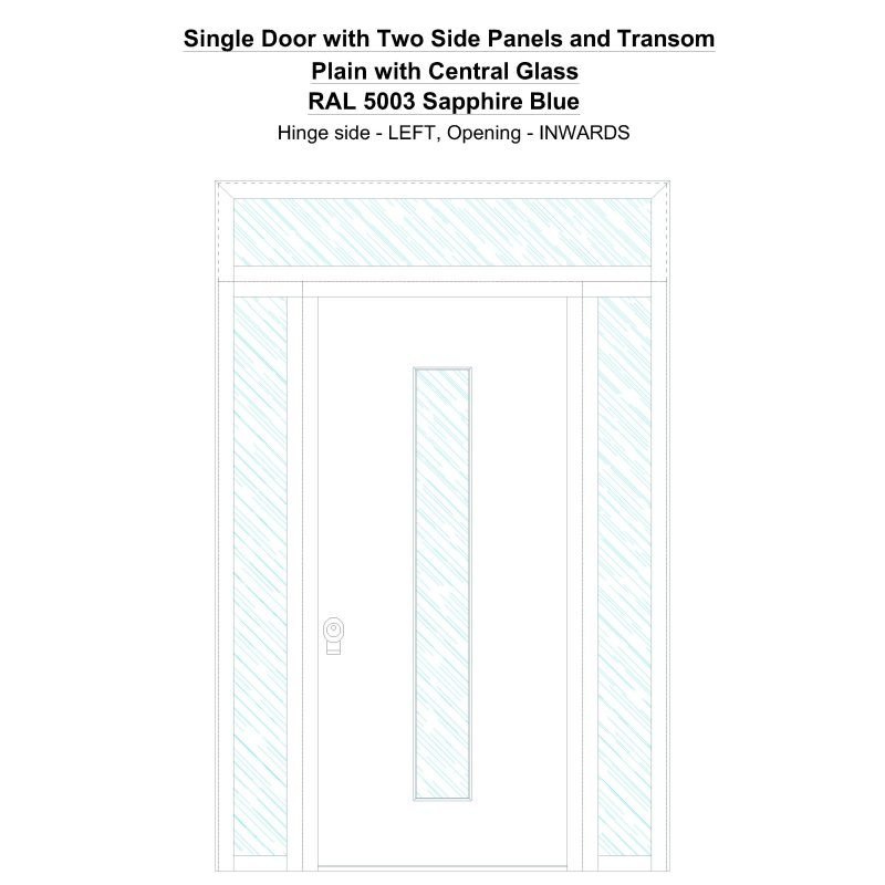 Sd2spt Plain With Central Glass Ral 5003 Sapphire Blue Security Door