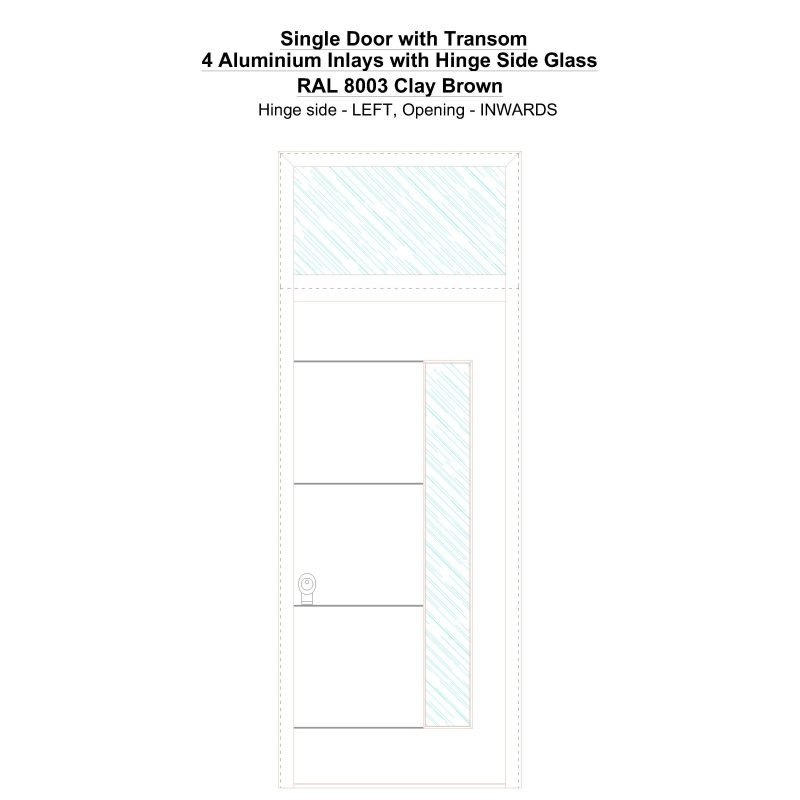 Sdt 4 Aluminium Inlays With Hinge Side Glass Ral 8003 Clay Brown Security Door