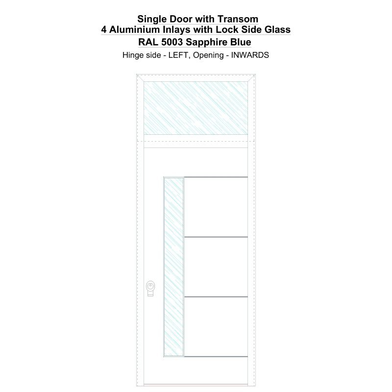 Sdt 4 Aluminium Inlays With Lock Side Glass Ral 5003 Sapphire Blue Security Door