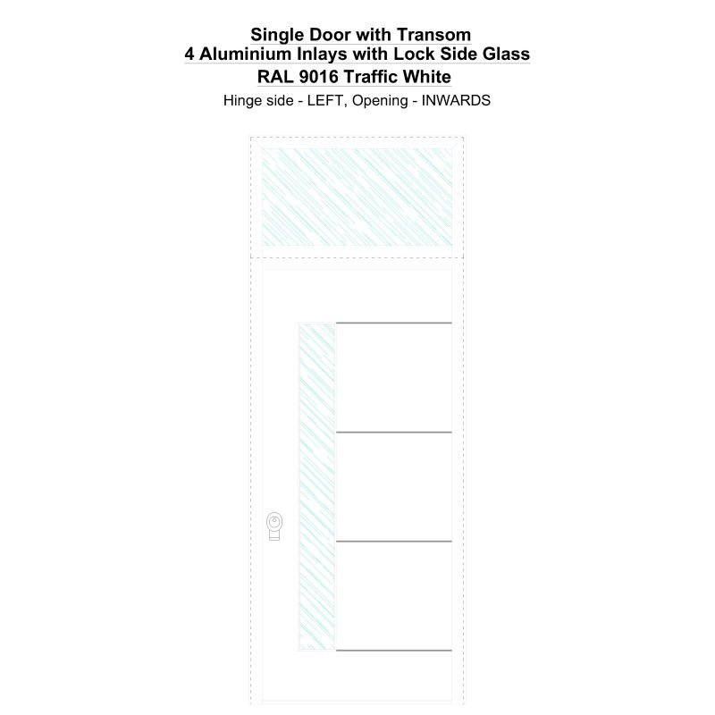 Sdt 4 Aluminium Inlays With Lock Side Glass Ral 9016 Traffic White Security Door