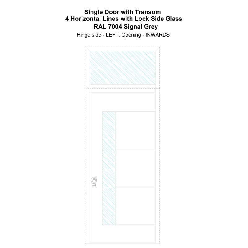 Sdt 4 Horizonral Lines With Lock Side Glass Ral 7004 Signal Grey Security Door