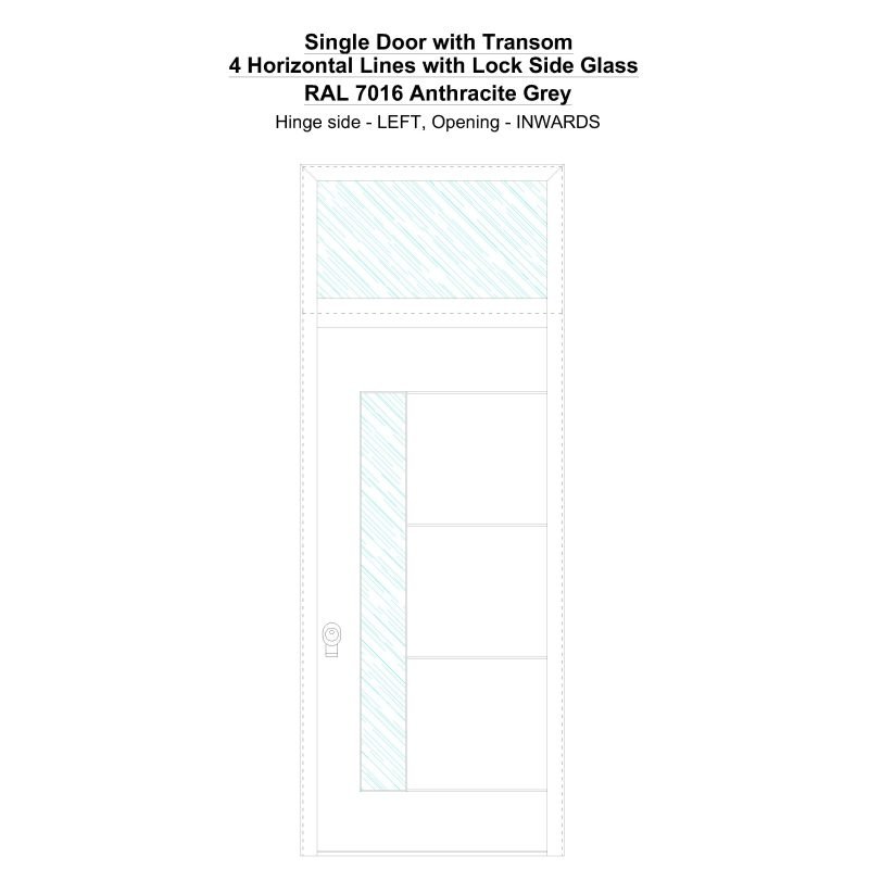 Sdt 4 Horizonral Lines With Lock Side Glass Ral 7016 Anthracite Grey Security Door