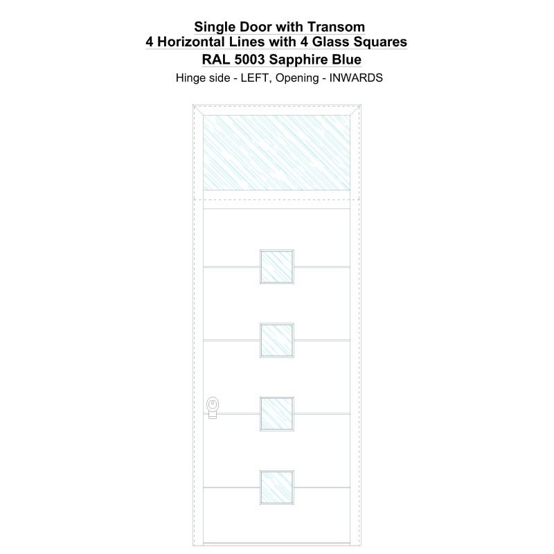 Sdt 4 Horizontal Lines With 4 Glass Squares Ral 5003 Sapphire Blue Security Door