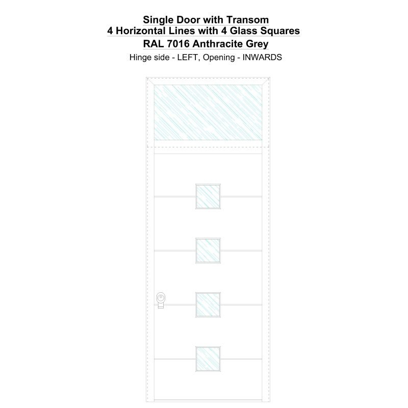 Sdt 4 Horizontal Lines With 4 Glass Squares Ral 7016 Anthracite Grey Security Door