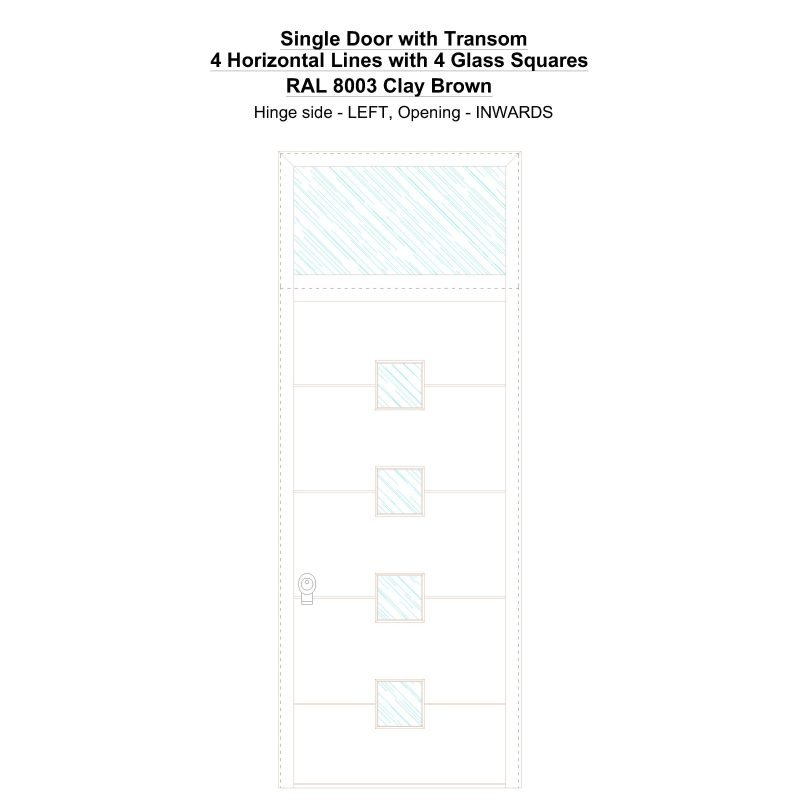 Sdt 4 Horizontal Lines With 4 Glass Squares Ral 8003 Clay Brown Security Door