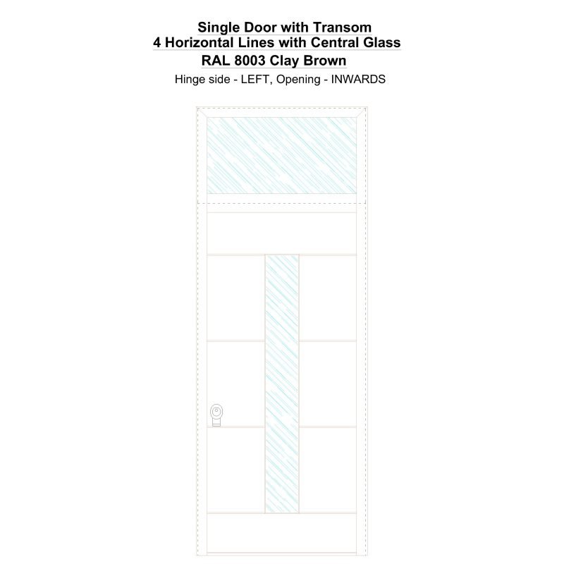 Sdt 4 Horizontal Lines With Central Glass Ral 8003 Clay Brown Security Door