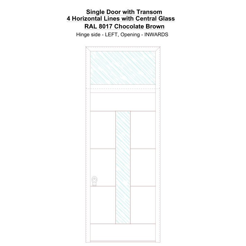 Sdt 4 Horizontal Lines With Central Glass Ral 8017 Chocolate Brown Security Door