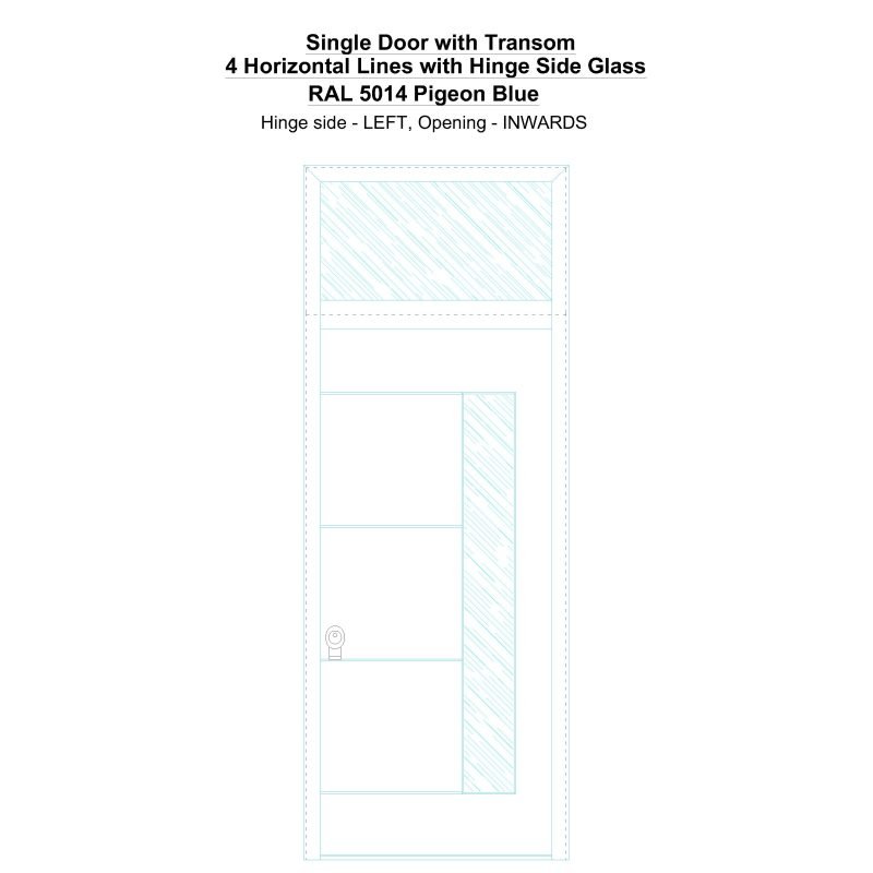 Sdt 4 Horizontal Lines With Hinge Side Glass Ral 5014 Pigeon Blue Security Door