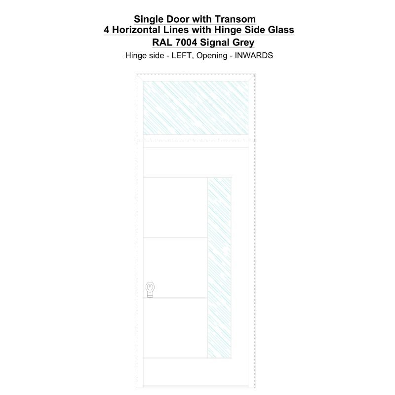 Sdt 4 Horizontal Lines With Hinge Side Glass Ral 7004 Signal Grey Security Door