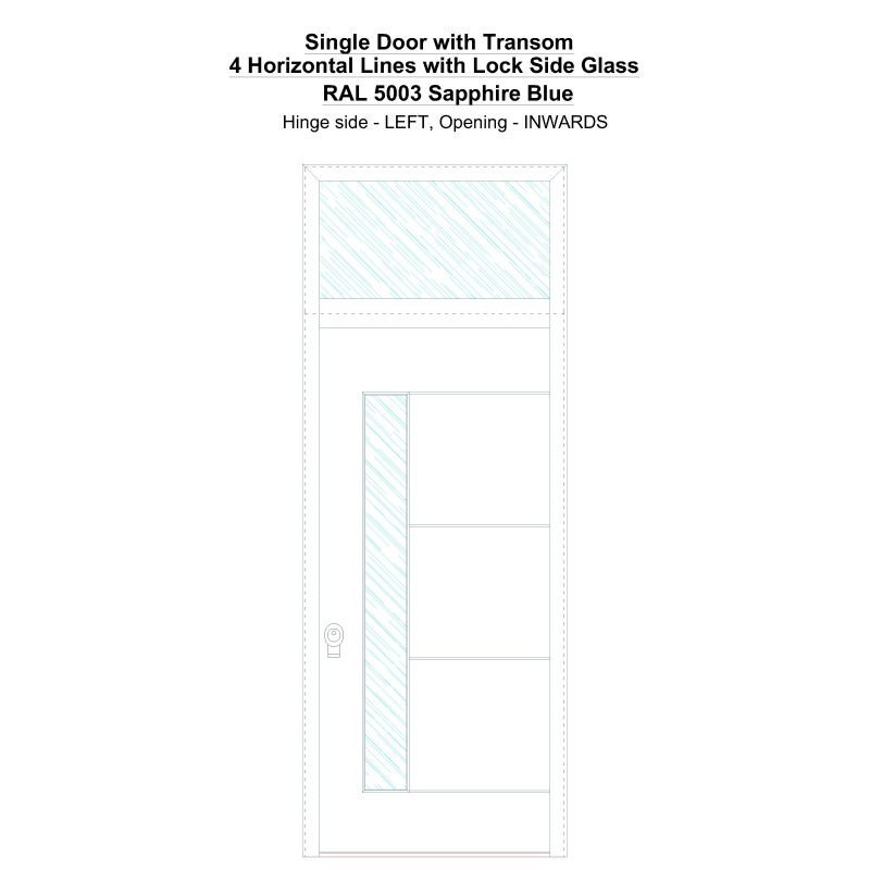 Sdt 4 Horizontal Lines With Lock Side Glass Ral 5003 Sapphire Blue Security Door