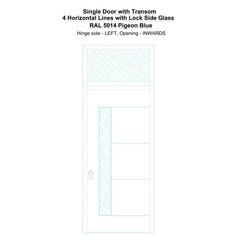 Sdt 4 Horizontal Lines With Lock Side Glass Ral 5014 Pigeon Blue Security Door