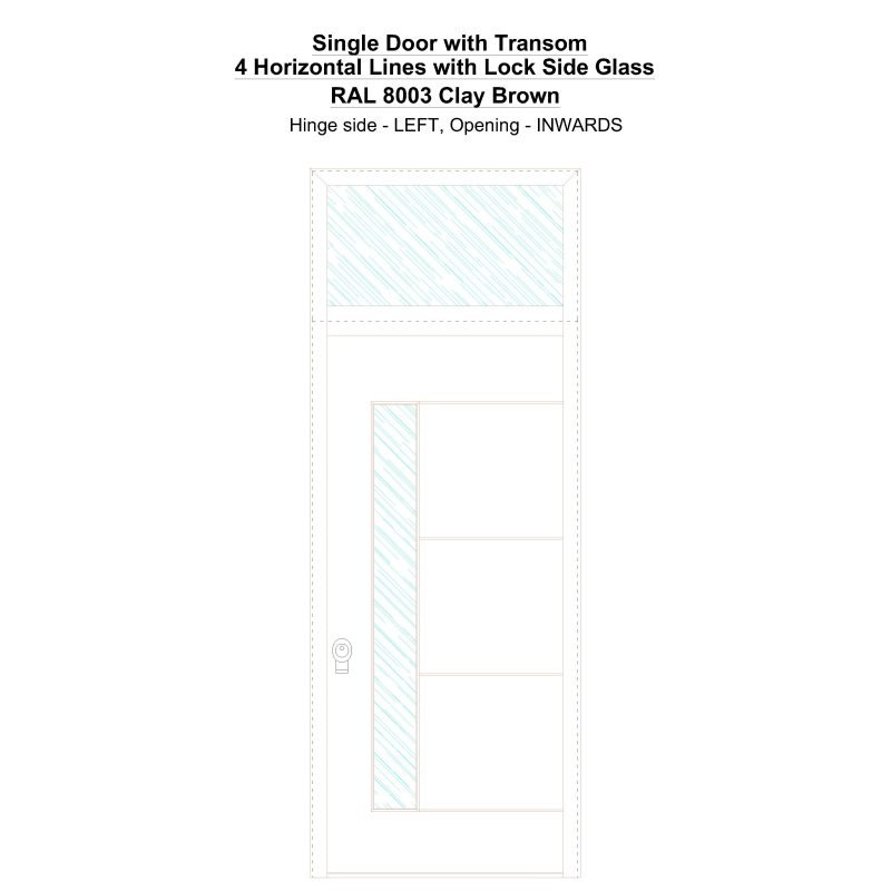 Sdt 4 Horizontal Lines With Lock Side Glass Ral 8003 Clay Brown Security Door