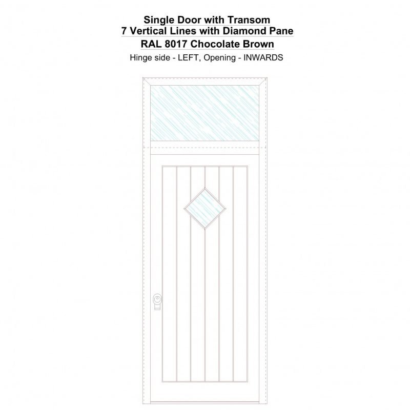 Sdt 7 Vertical Lines With Diamond Pane Ral 8017 Chocolate Brown Security Door