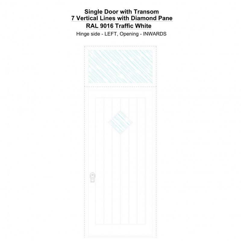 Sdt 7 Vertical Lines With Diamond Pane Ral 9016 Traffic White Security Door