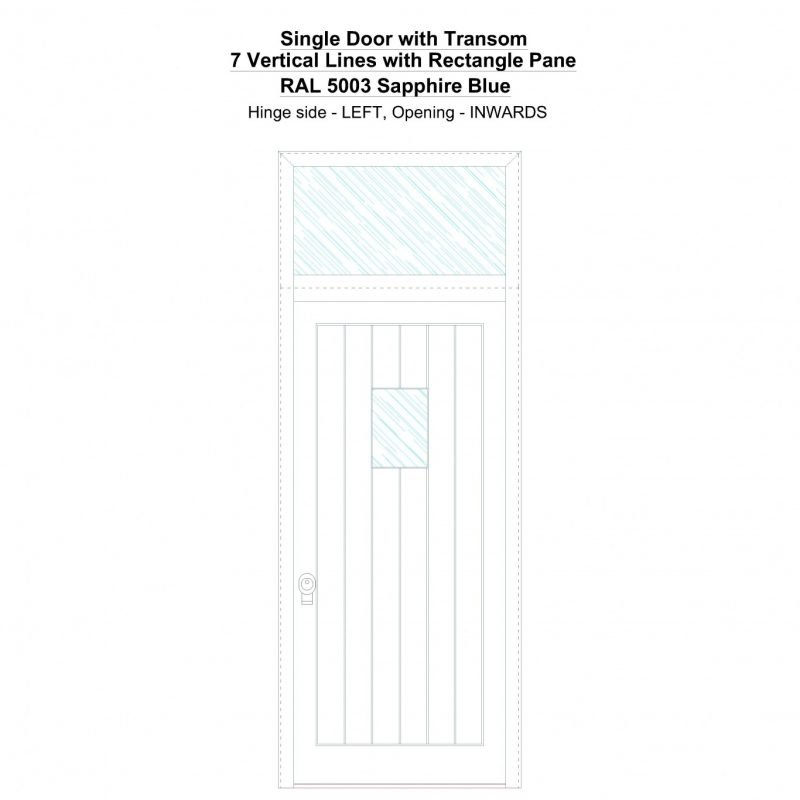 Sdt 7 Vertical Lines With Rectangle Pane Ral 5003 Sapphire Blue Security Door