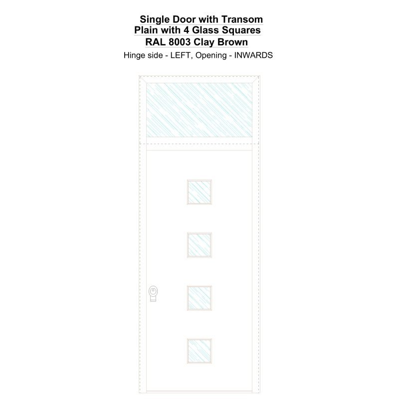 Sdt Plain With 4 Glass Squares Ral 8003 Clay Brown Security Door