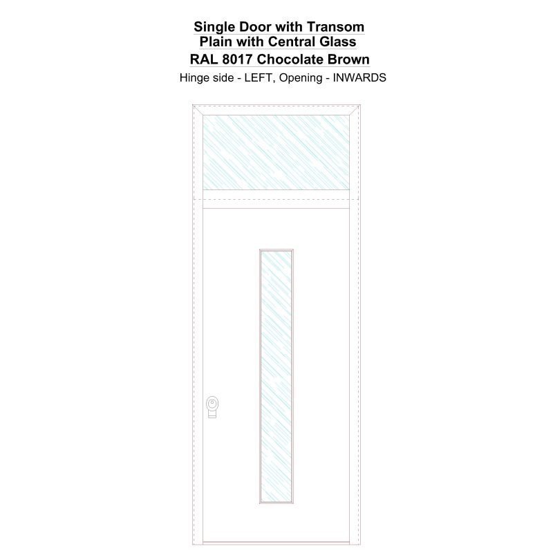 Sdt Plain With Central Glass Ral 8017 Chocolate Brown Security Door