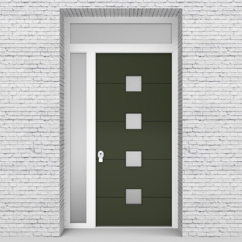 11.single Door 4 Horizontal Lines With 4 Glass Squares Fir Green (ral6009)