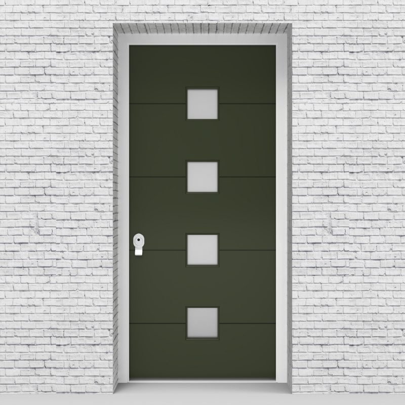 11.single Door 4 Horizontal Lines With 4 Glass Squares Fir Green (ral6009)