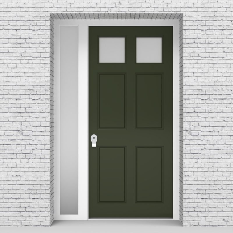 11.single Door With Left Side Panel Victorian 6 Panel With 2 Glass Panes Fir Green (ral6009)