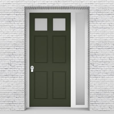 11.single Door With Right Side Panel Victorian 6 Panel With 2 Glass Panes Fir Green (ral6009)