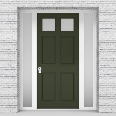 11.single Door With Side Panels Victorian 6 Panel With 2 Glass Panes Fir Green (ral6009)