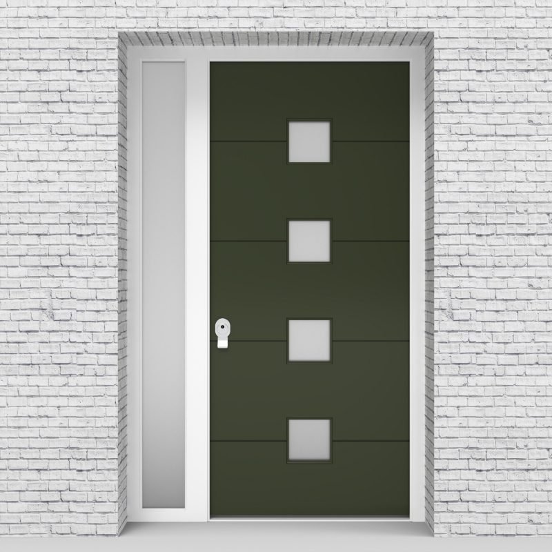 11.single Door With Left Side Panel 4 Horizontal Lines With 4 Glass Fir Green (ral6009)