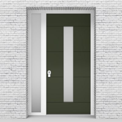 11.single Door With Left Side Panel 4 Horizontal Lines With Central Glass Fir Green (ral6009)