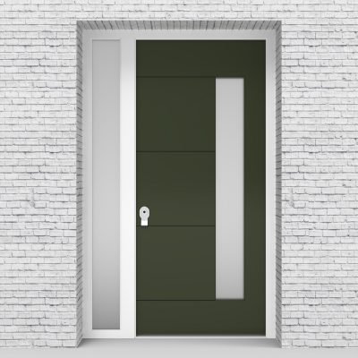 11.single Door With Left Side Panel 4 Horizontal Lines With Hinge Side Glass Fir Green (ral6009)