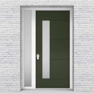 11.single Door With Left Side Panel 4 Horizontal Lines With Lock Side Glass Fir Green (ral6009)