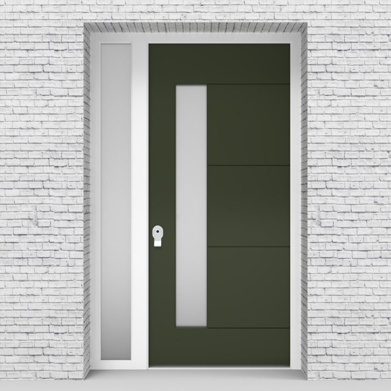 11.single Door With Left Side Panel 4 Horizontal Lines With Lock Side Glass Fir Green (ral6009)