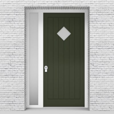 11.single Door With Left Side Panel 7 Vertical Lines With Diamond Pane Fir Green (ral6009)