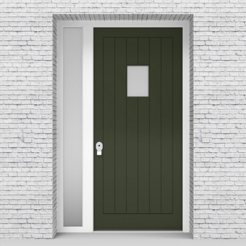 11.single Door With Left Side Panel 7 Vertical Lines With Rectangle Pane Fir Green (ral6009)
