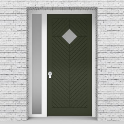 11.single Door With Left Side Panel Cottage Style With Diamond Pane Fir Green (ral6009)